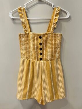 Yellow Striped Romper with Ruffle Straps